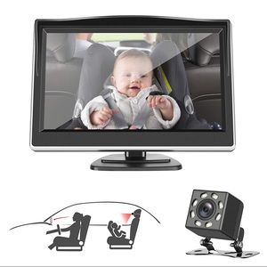 HD baby car camera mirror w/ monitor, 5''HD Large Screen Display, Night Vision